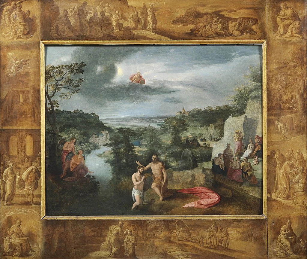 Il battesimo di Gesù con scene